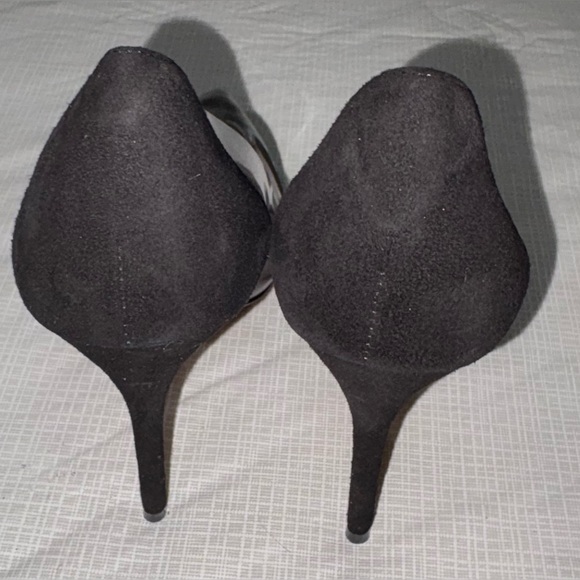 Schutz Den Flame Sz 7 Clear Panel Pointed-Toe Stiletto Pumps Silver Black suede - Picture 7 of 9